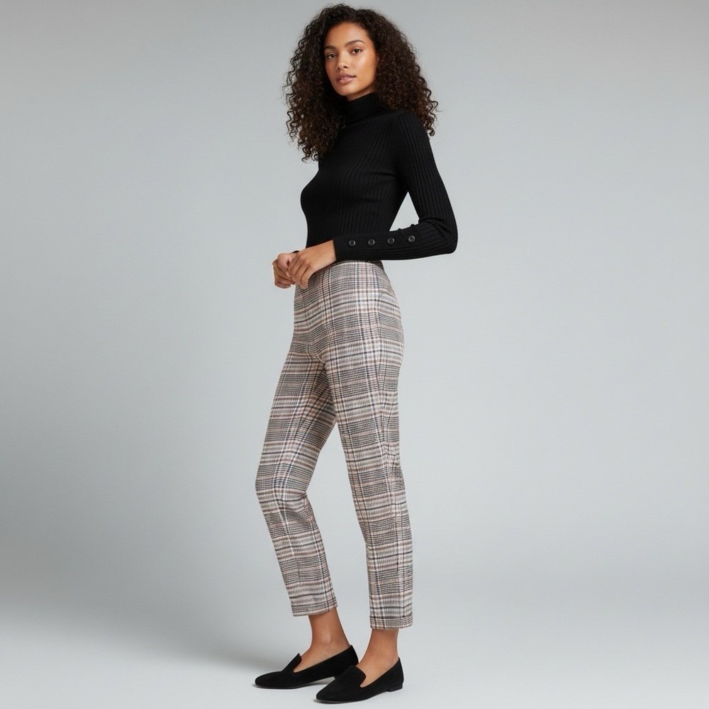 Anthropologie Plaid Ankle Cropped Pants in Neutral Tones
